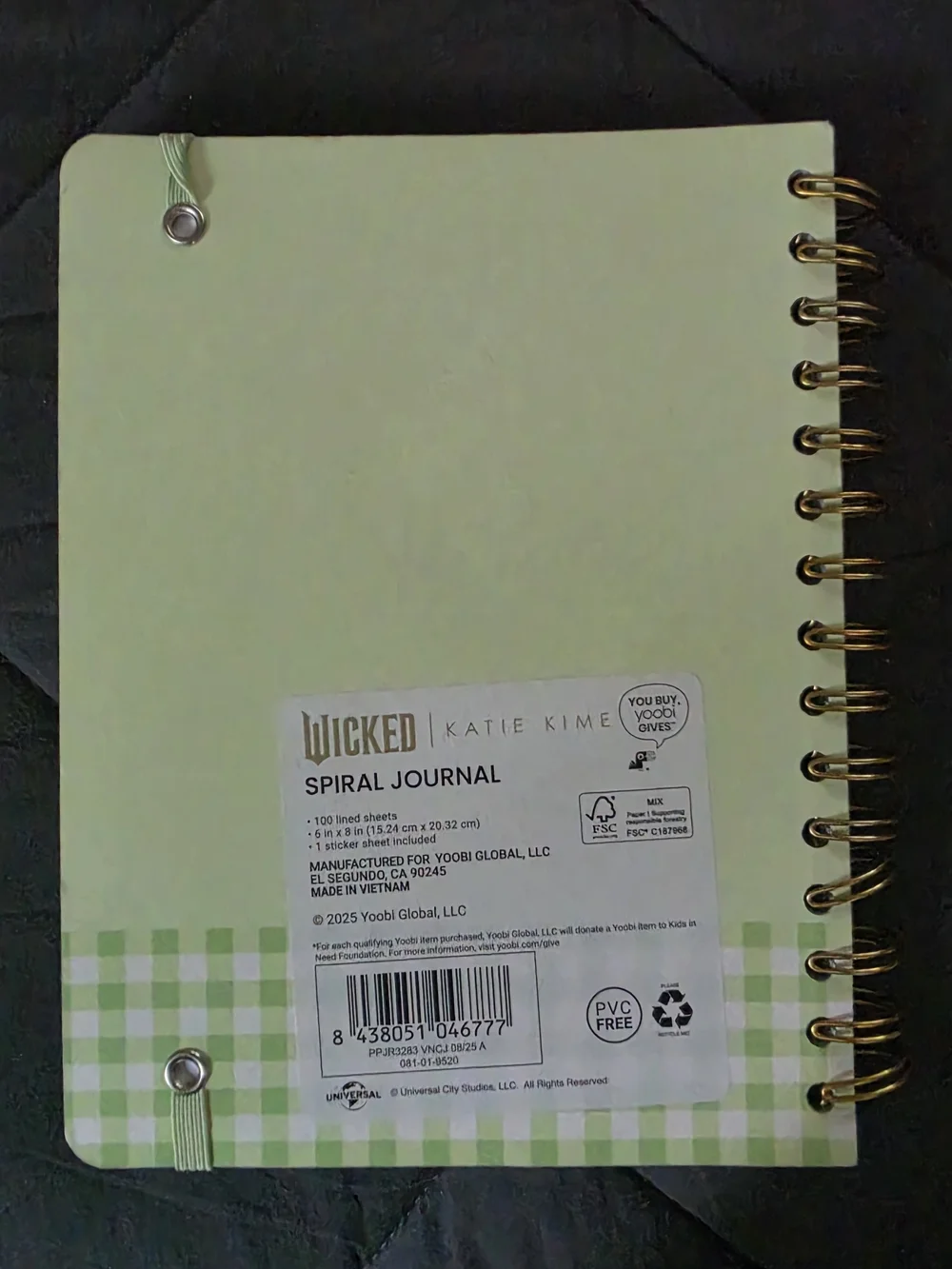 yoobi Green Gingham Wicked  Spiral Notebook & Reversible Makeup/ Pencil Case Set